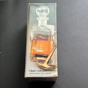 Clipper Collection Square Crystal Whiskey Liquor Decanter Etched Clipper Ship Bo